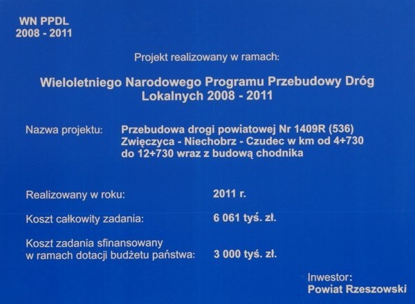 Przebudowa drogi powiatowej Nr 1409R (536) Zwięczyca – Niechobrz - Czudec