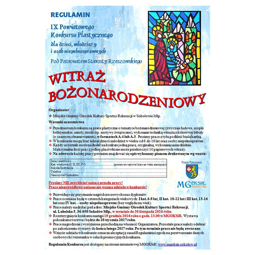 Konkurs Plastyczny "WITRAŻ BOŻONARODZENIOWY"